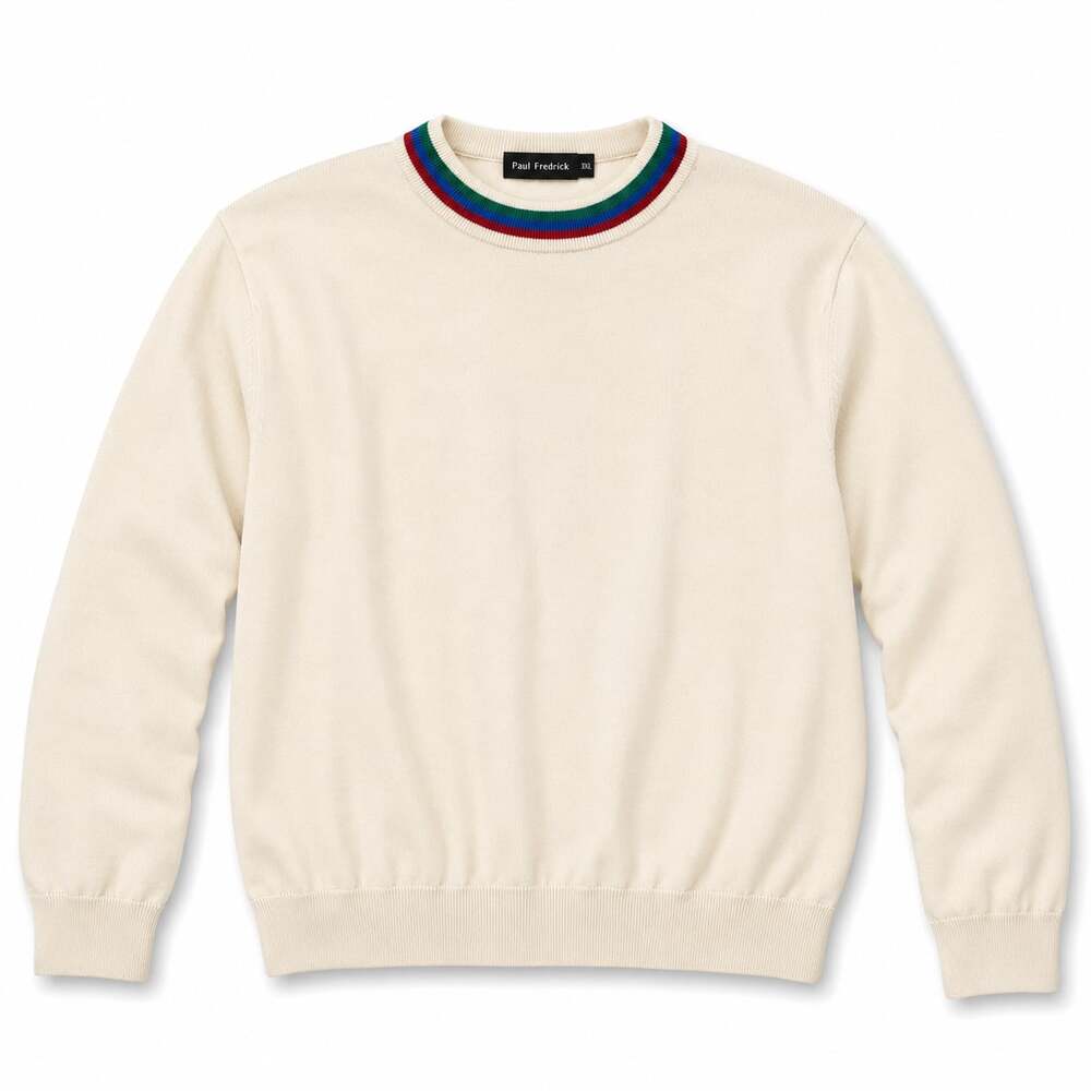 Paul Fredrick Men's Cream 100% Supima Cotton Crewneck Sweater with Multicolored